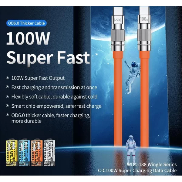 Cablu Wekome WDC-188 Wingle Series Fast Charging Cable 100W Type C to Type C [Orange]